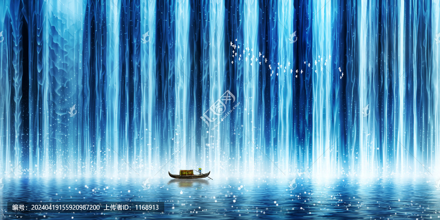 流水生財(cái)瀑布背景墻