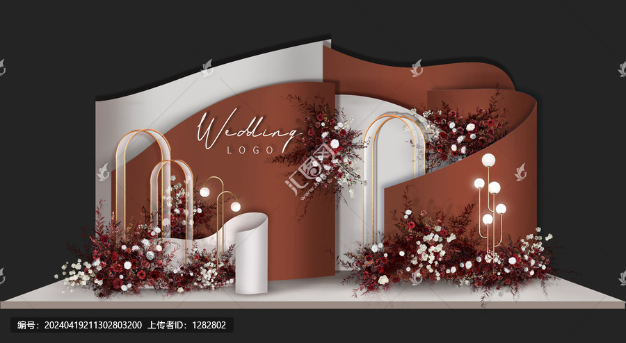 泰式曲線舞臺背景紅棕色婚禮