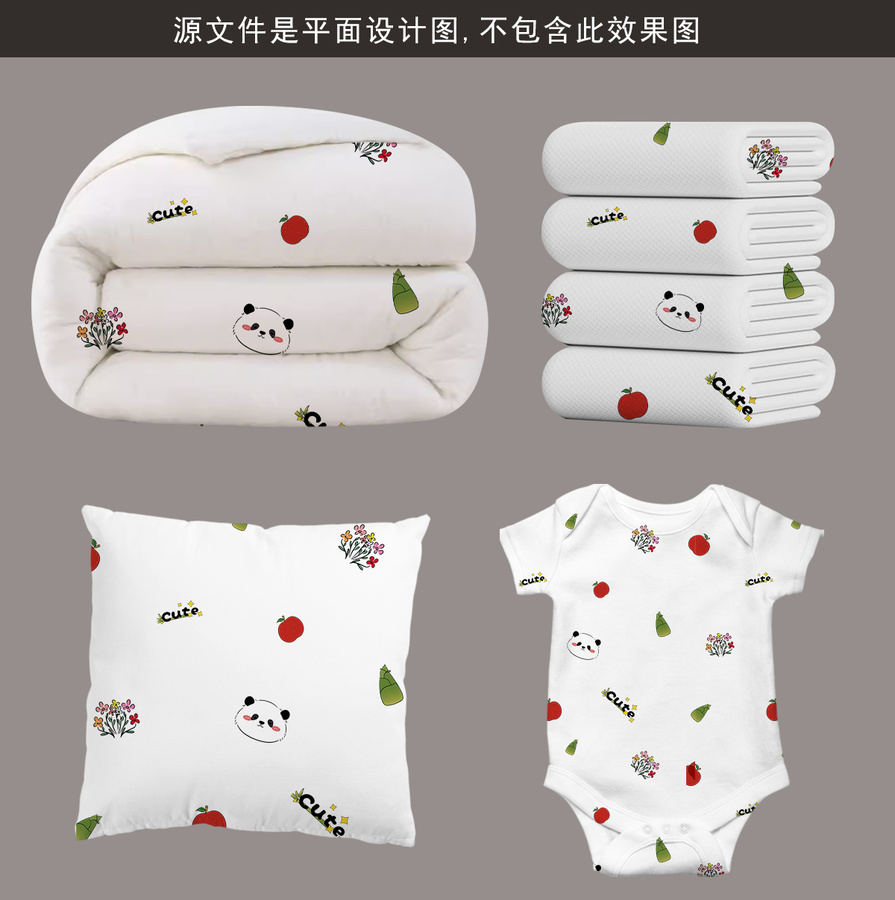 卡通熊貓?zhí)O果滿印矢量圖