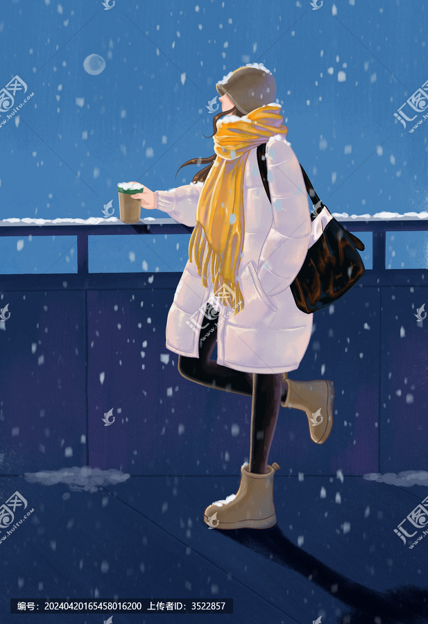 冬季夜晚的女孩