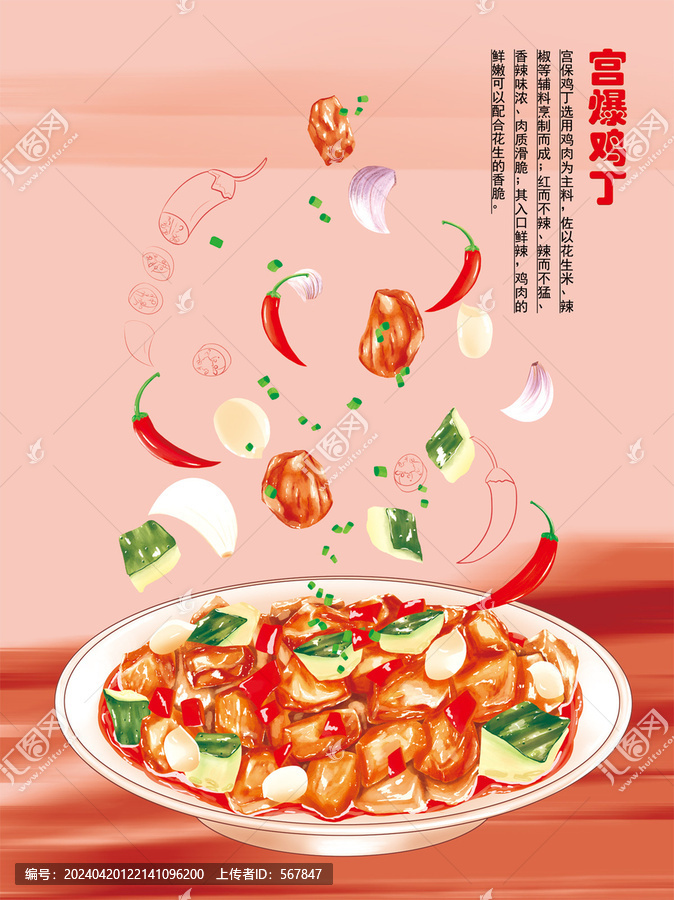 手繪宮爆雞丁包裝插畫