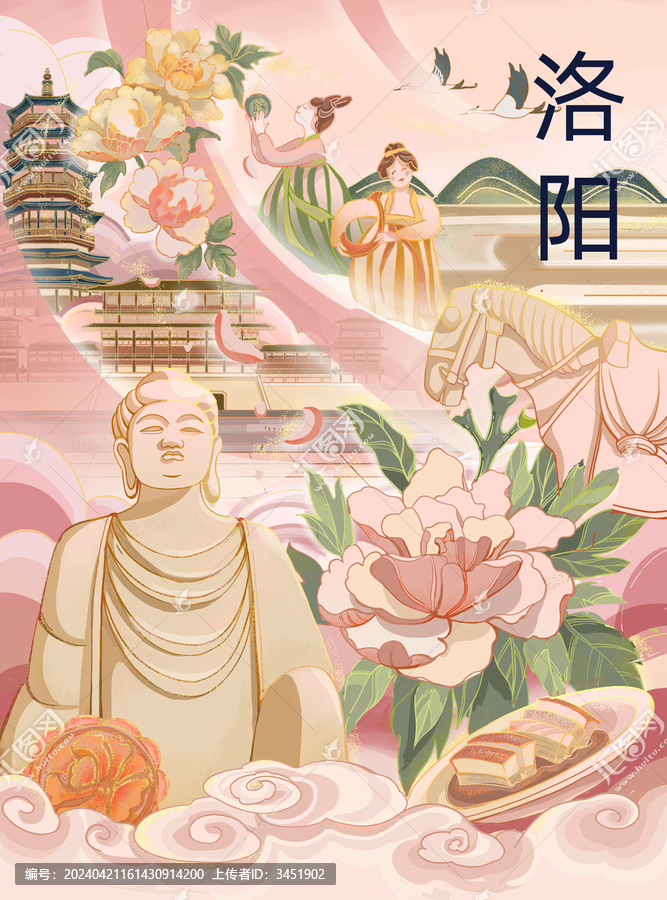 國(guó)潮風(fēng)洛陽(yáng)城市插畫(huà)
