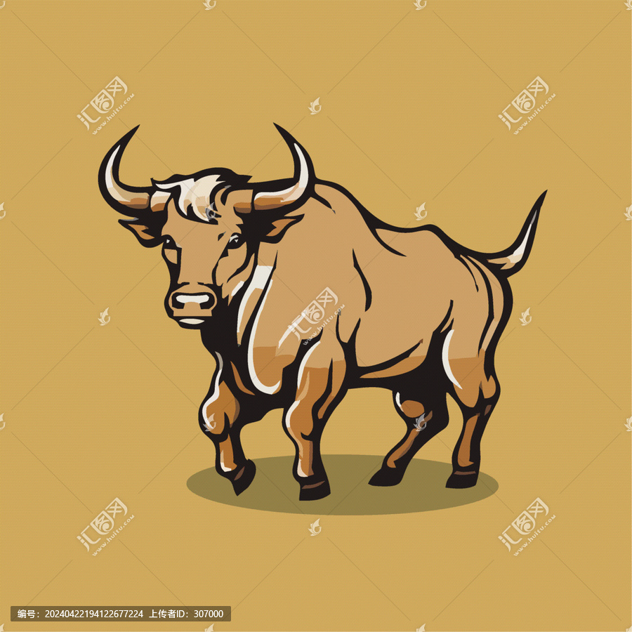 一只可愛的小牛動(dòng)物Q版卡通插畫