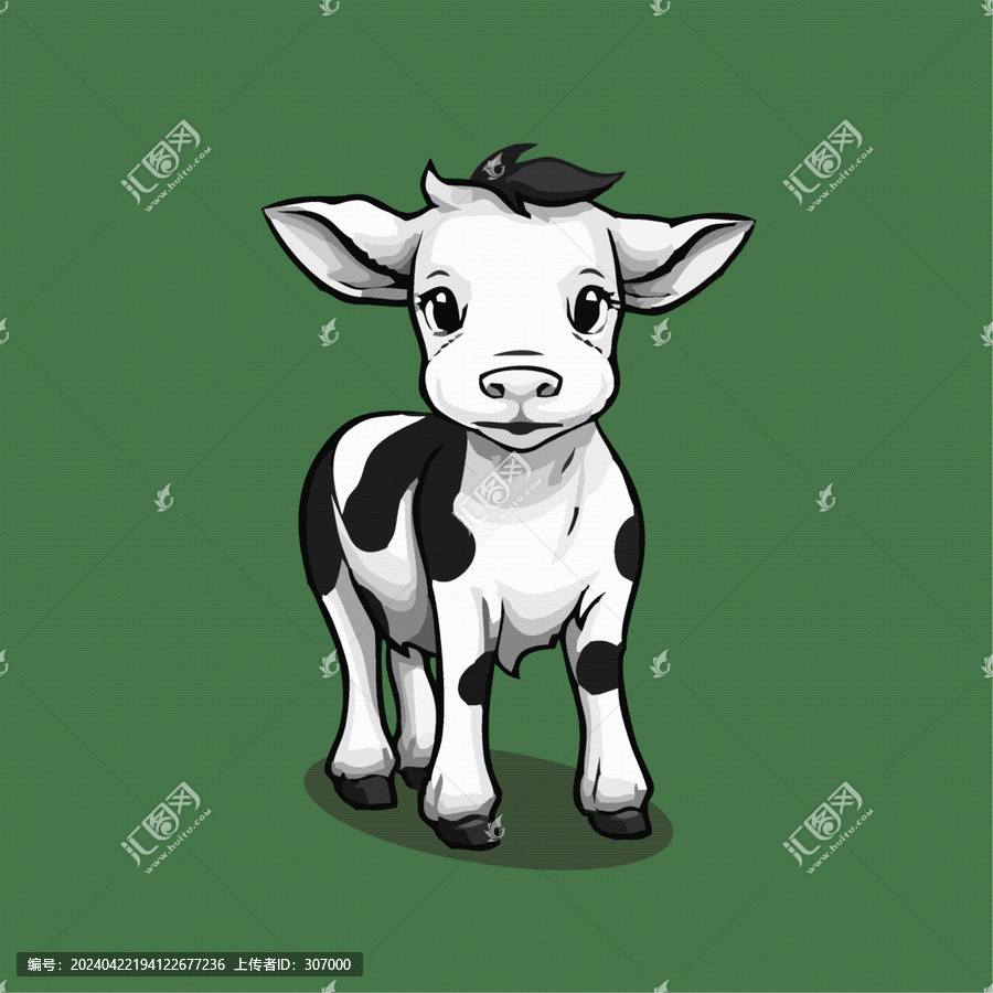 一只可愛的小牛動物Q版卡通插畫