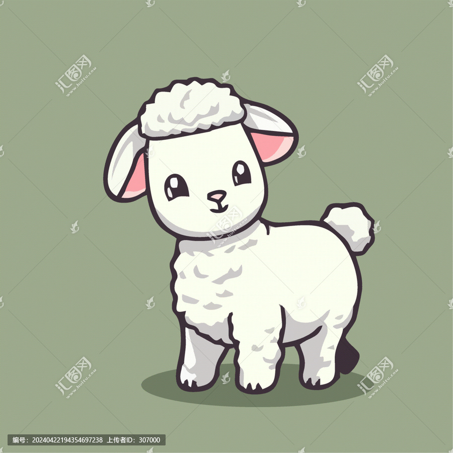 一只可愛的小羊動(dòng)物Q版卡通插畫
