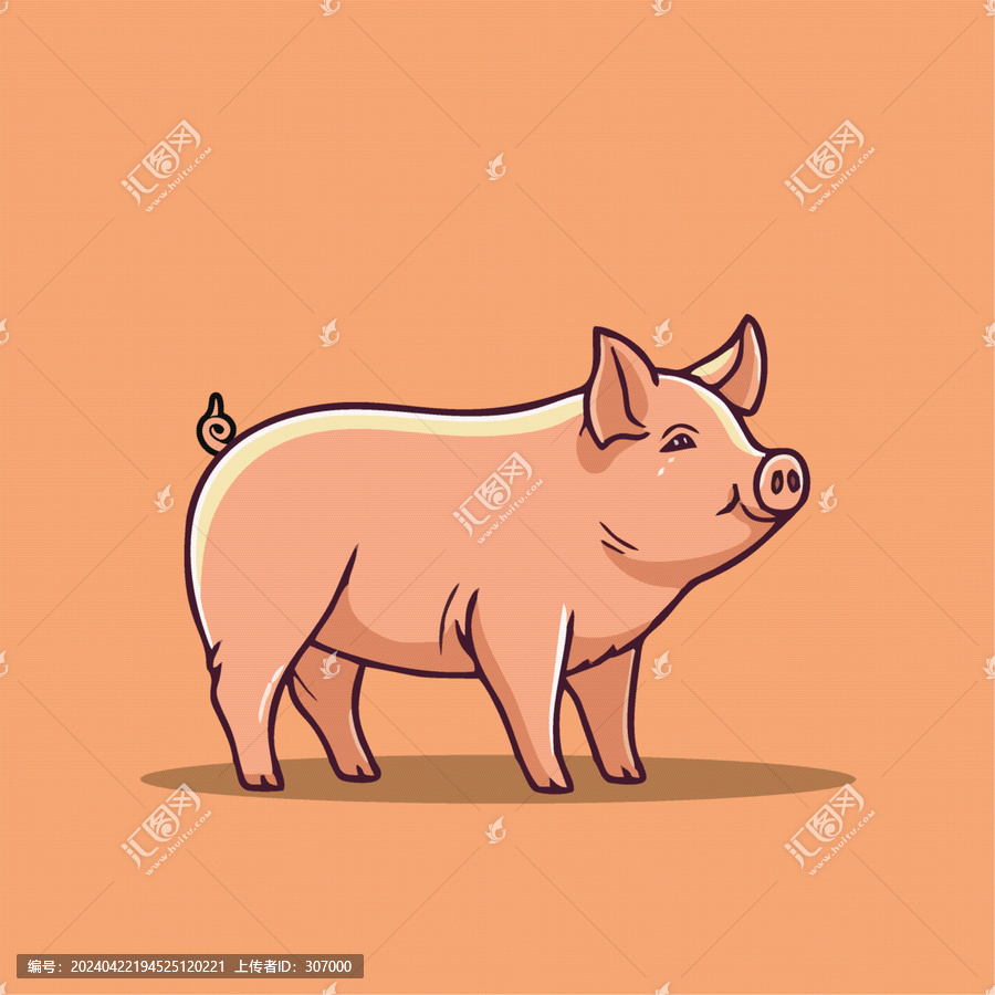 一只可愛的小豬動(dòng)物Q版卡通插畫