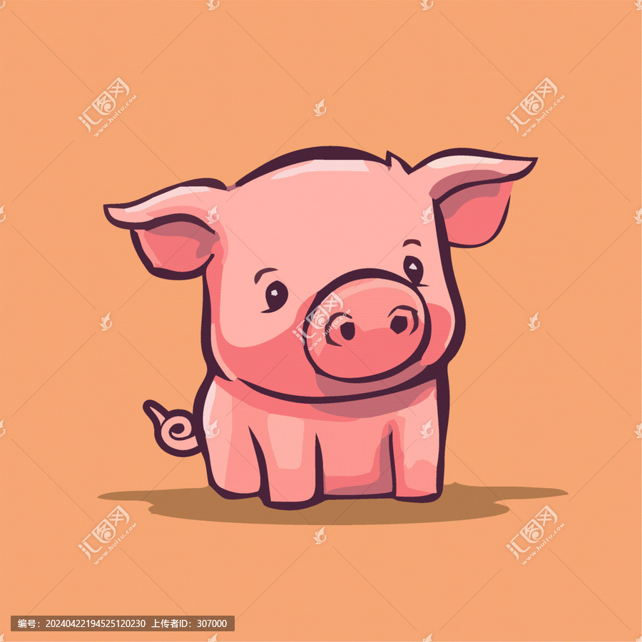 一只可愛的小豬動物Q版卡通插畫