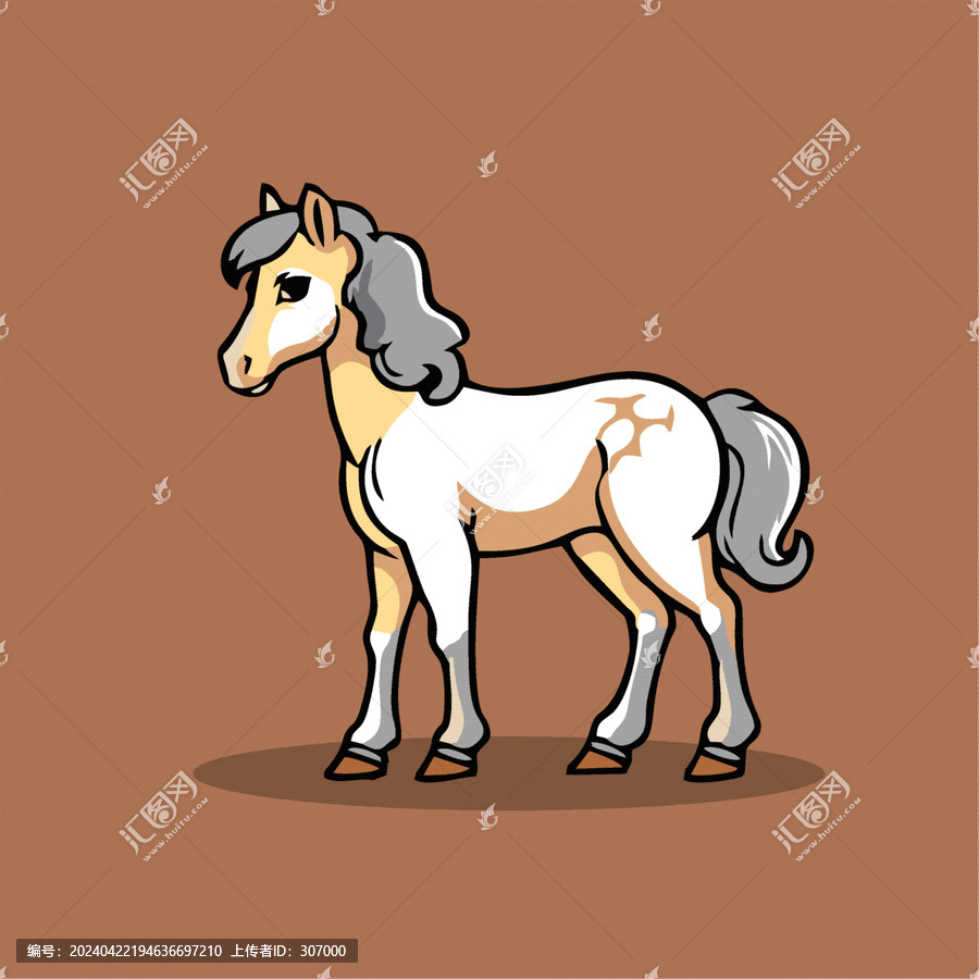 一只可愛的小馬動物Q版卡通插畫