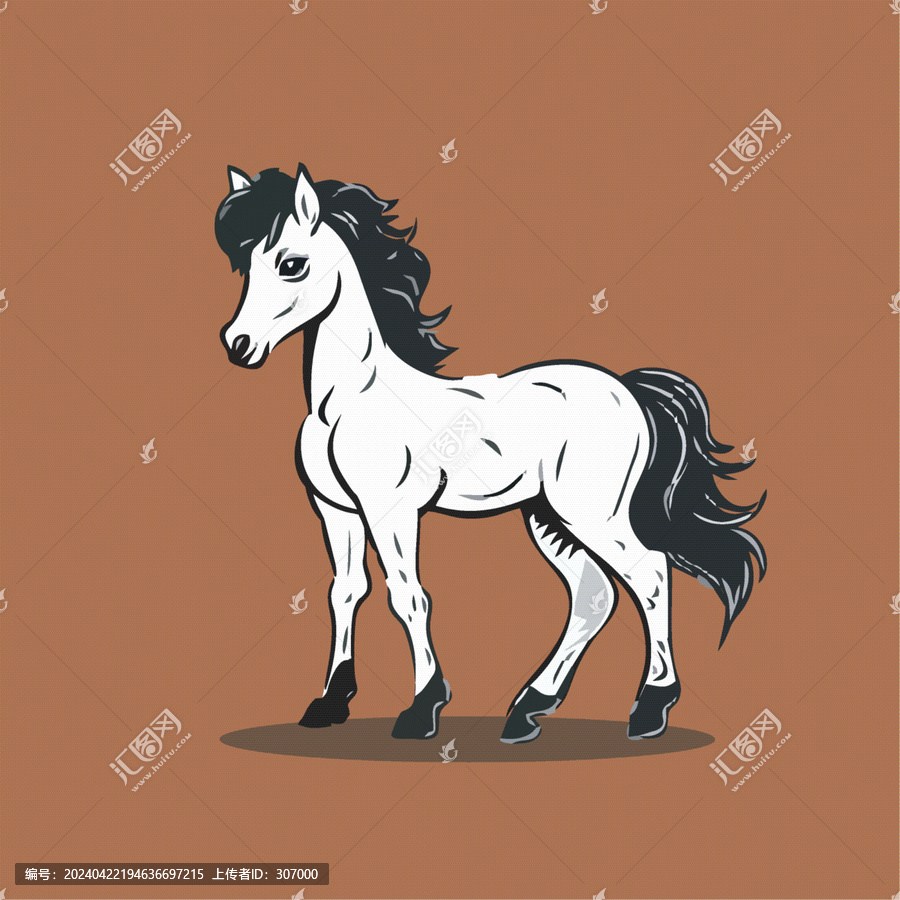 一只可愛的小馬動物Q版卡通插畫