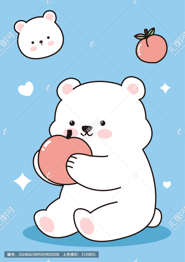 卡通抱著桃子的小熊矢量插畫(huà)