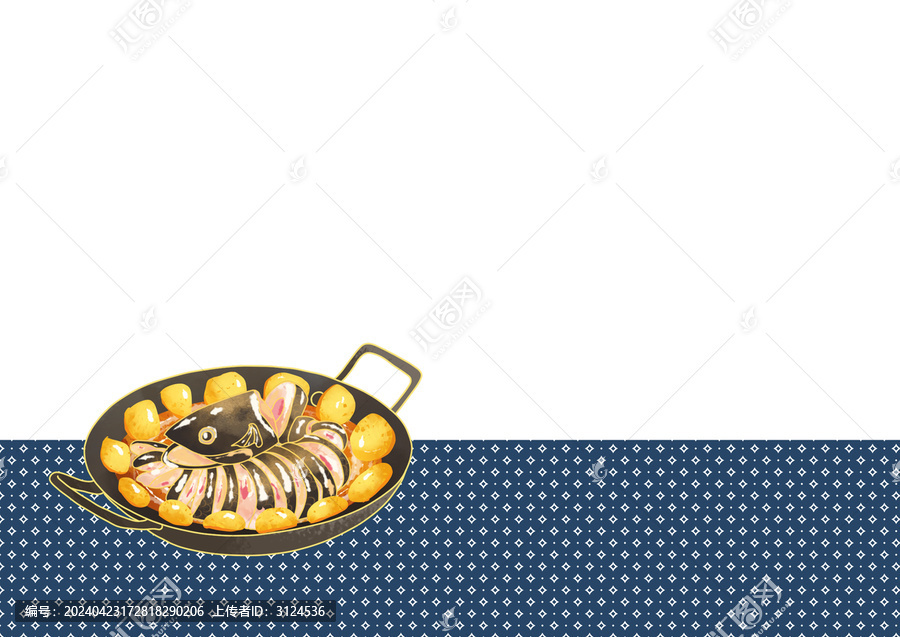 天津特色美食小吃插畫貼餑餑熬魚
