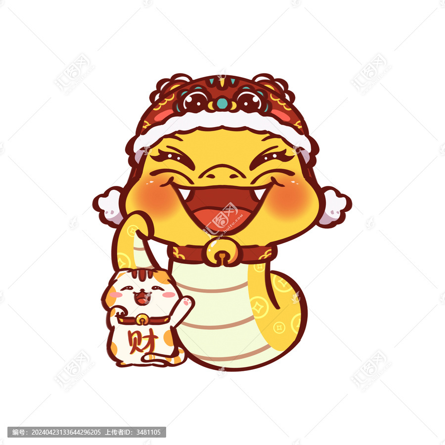 蛇年卡通招財(cái)貓和蛇
