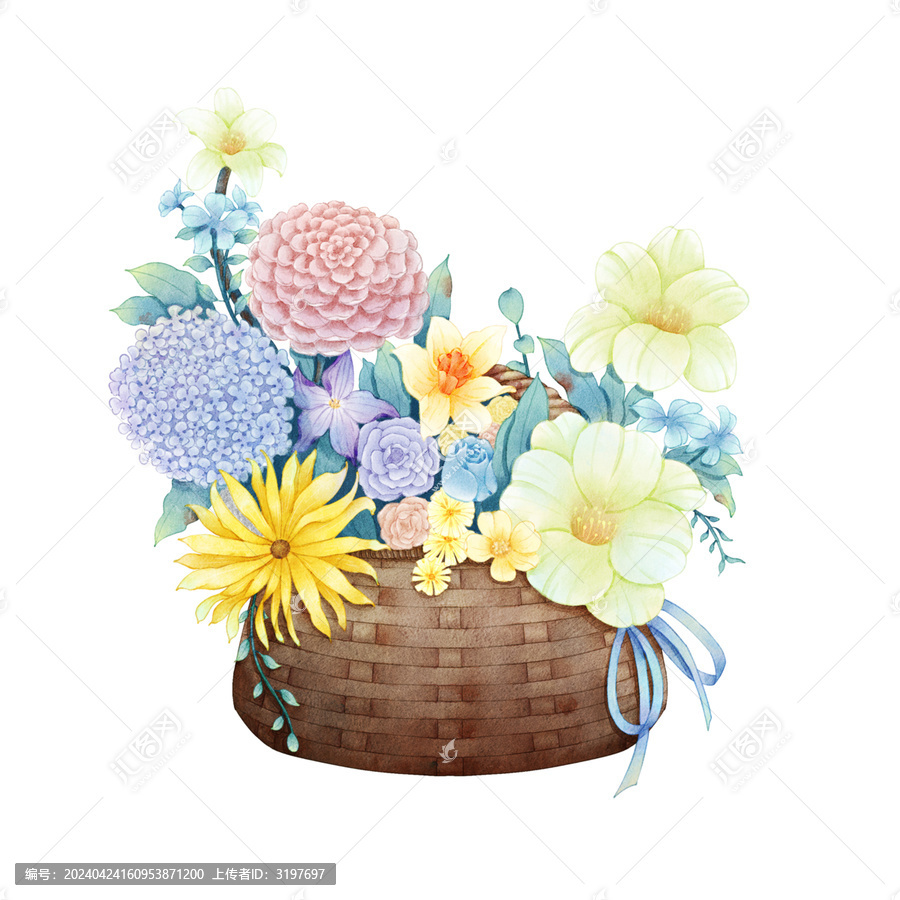 水彩風(fēng)花籃元素