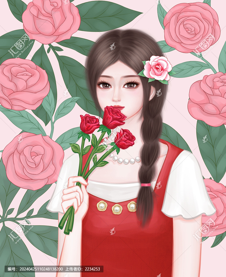 玫瑰女孩插畫
