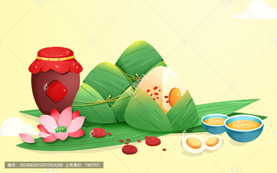 手繪簡約風(fēng)端午節(jié)美食粽子插畫