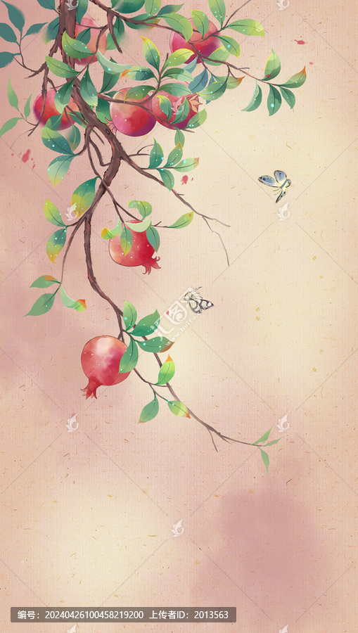 古風(fēng)石榴背景插畫
