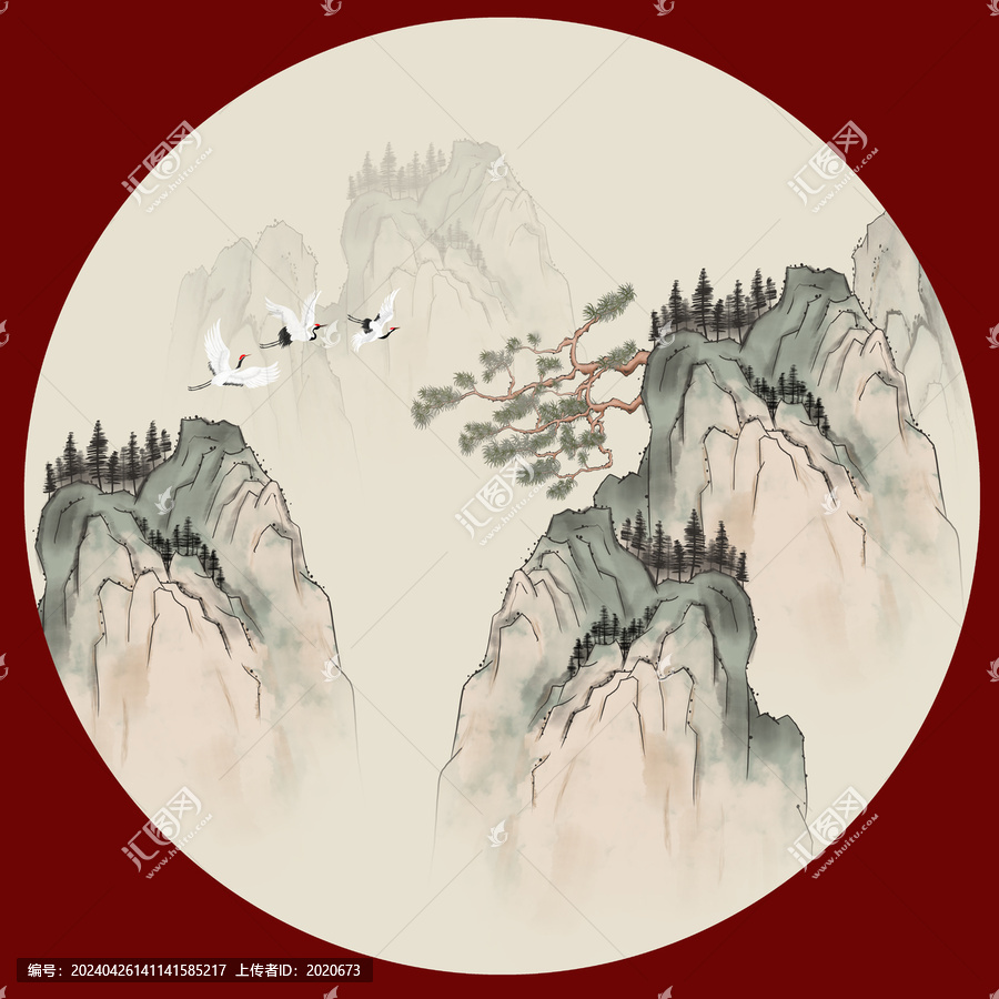 傳統圓形山水畫