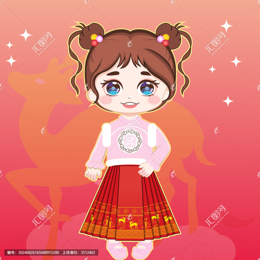 卡通馬面裙小女孩矢量插畫