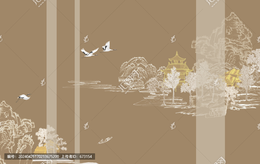 新中式線描壁畫背景墻