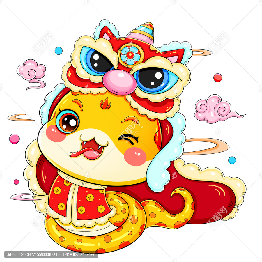 國(guó)潮春節(jié)新年卡通舞獅蛇金蛇插畫