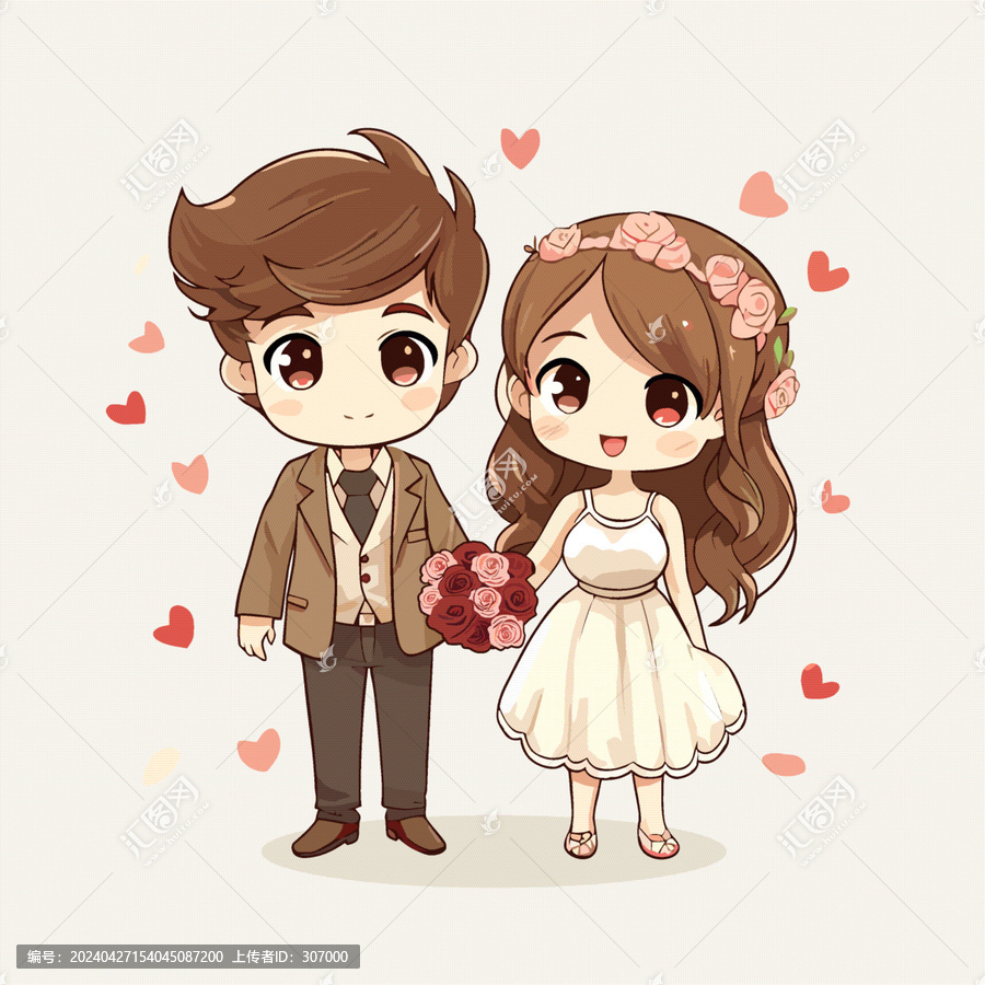 手繪卡通訂婚情人節(jié)情侶結婚矢量