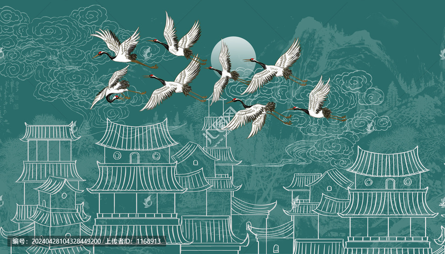 高端新中式山水背景墻