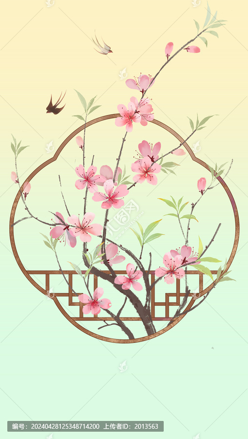 古風(fēng)桃花燕子插畫