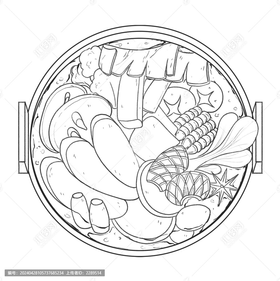 中國傳統(tǒng)美食川菜麻辣燙線稿