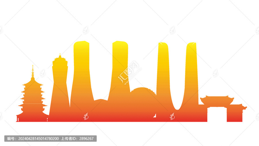 杭州地標天際線剪影矢量