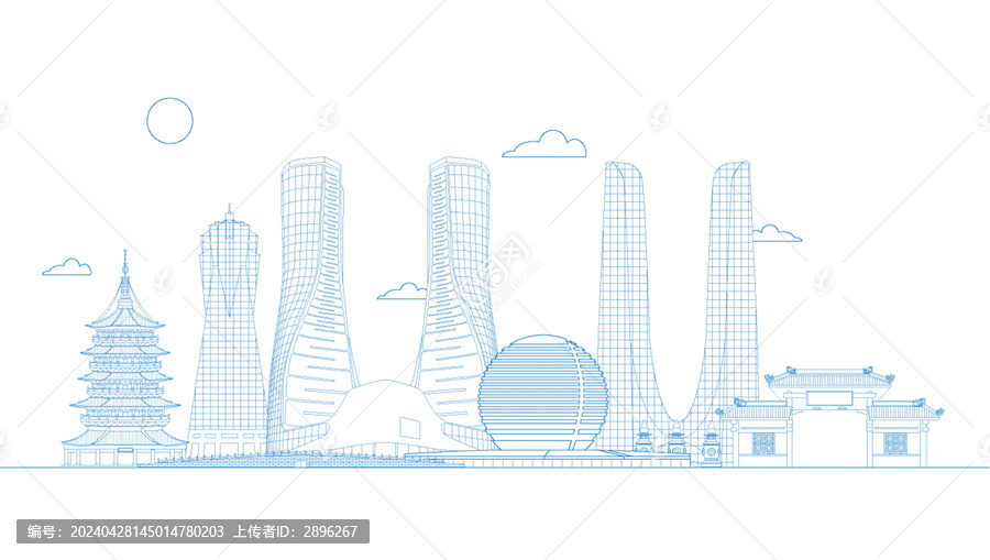 杭州地標(biāo)天際線線稿矢量