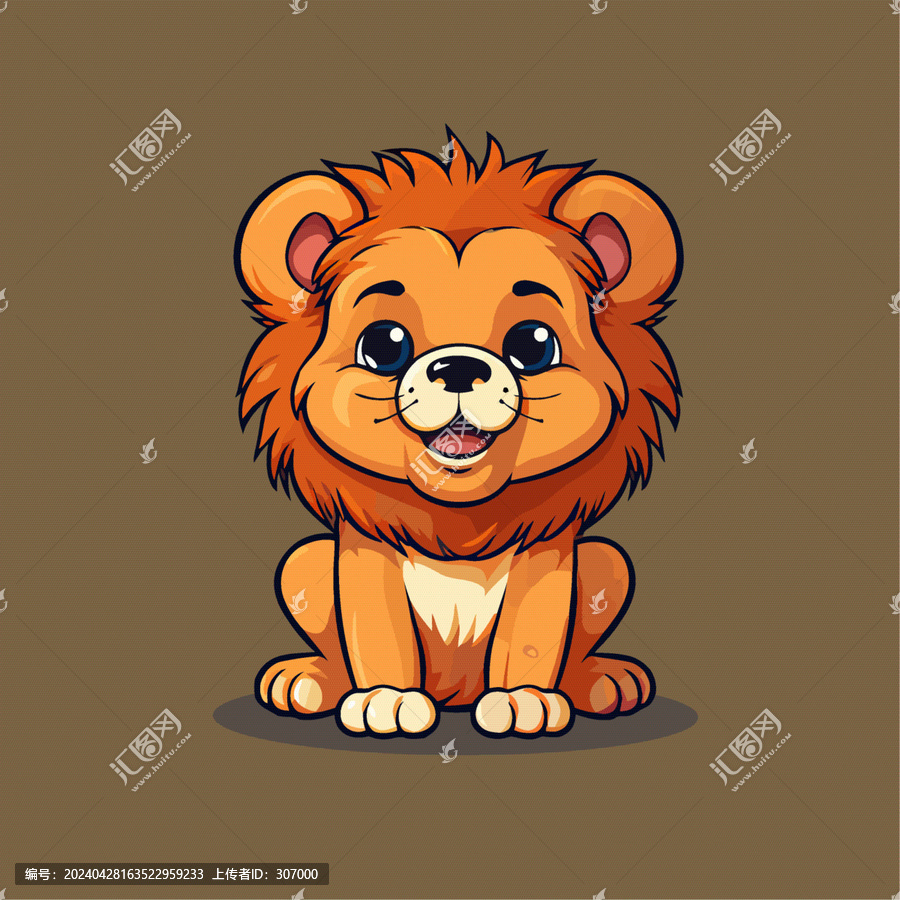 一只可愛的獅子動物Q版卡通插畫