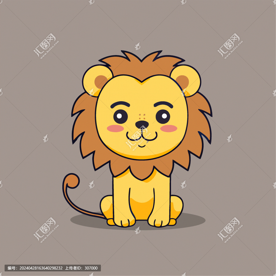 一只可愛的獅子動物Q版卡通插畫