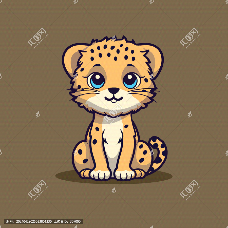 一只可愛的獵豹動物Q版卡通插畫