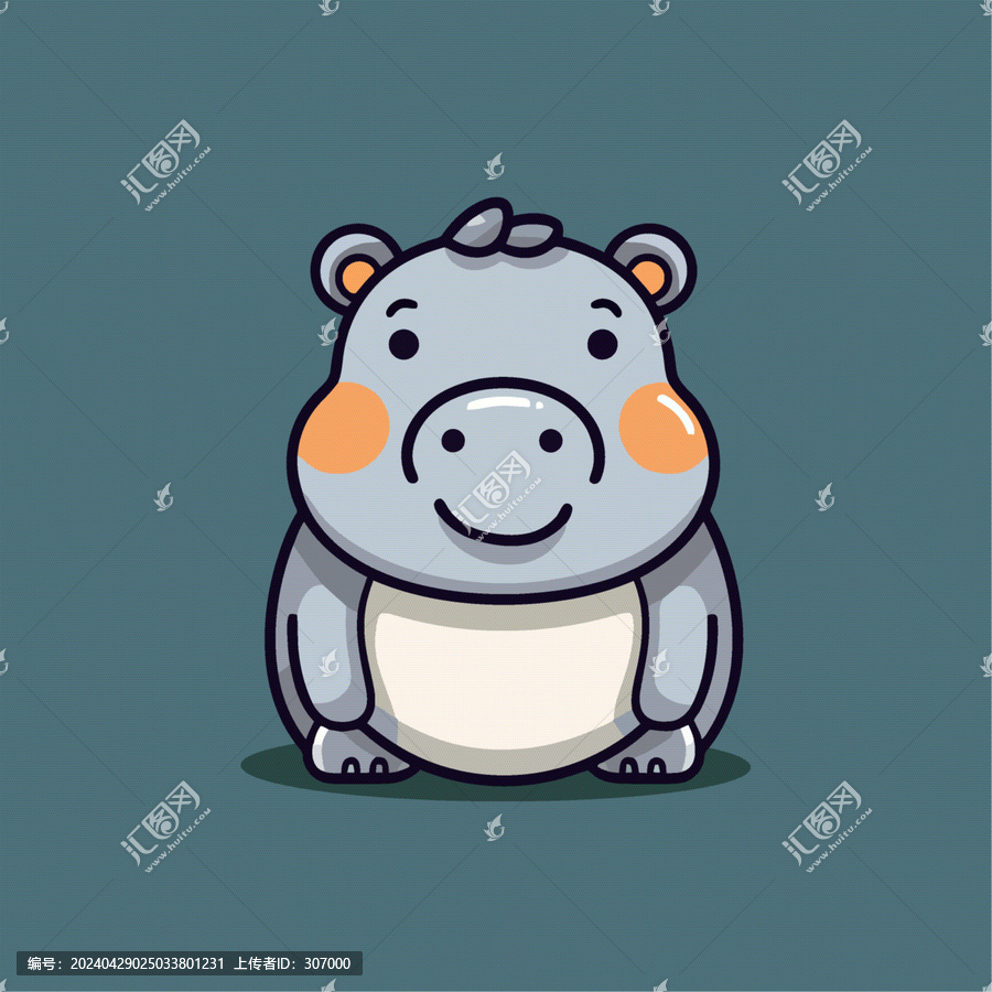 一只可愛的河馬動物Q版卡通插畫