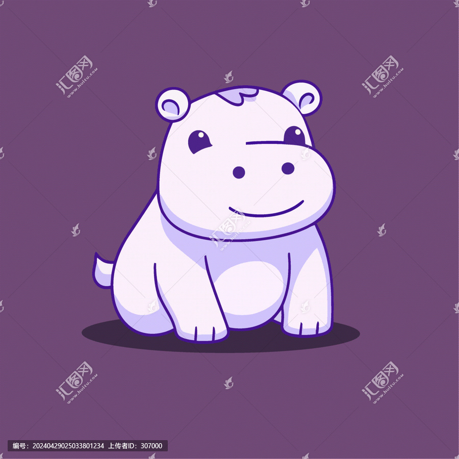 一只可愛的河馬動(dòng)物Q版卡通插畫