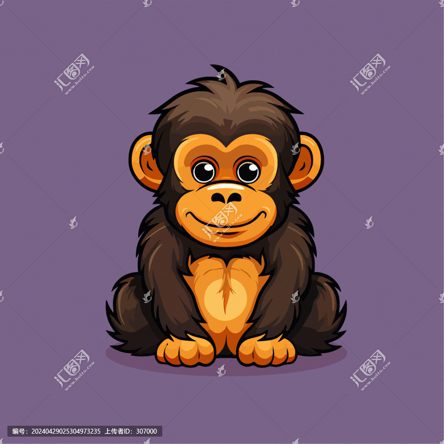 一只可愛的猴子動(dòng)物Q版卡通插畫