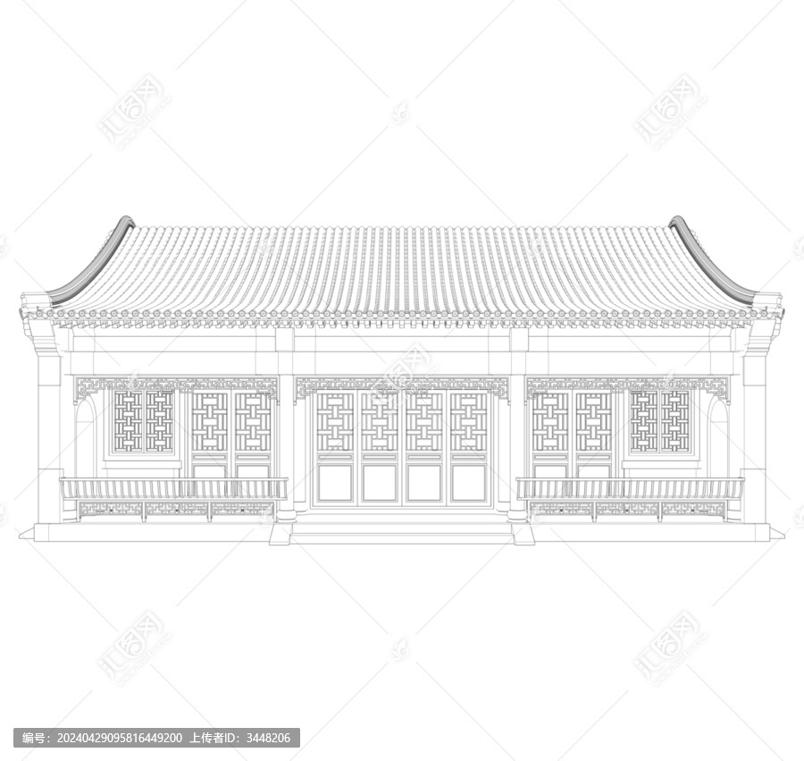 彩繪四合院立面線稿