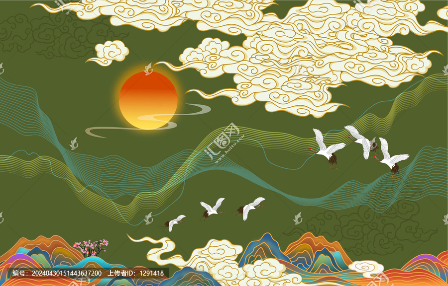 國潮山水意境插畫
