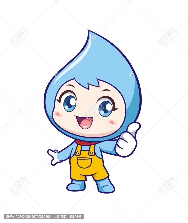 卡通可愛小水滴點贊形象矢量圖