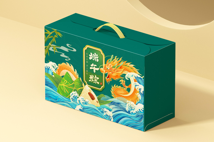 國潮端午粽子包裝禮盒插畫