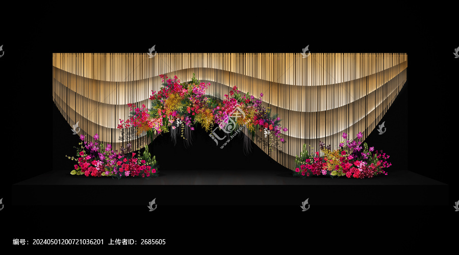 玫紅色花藝婚禮舞臺