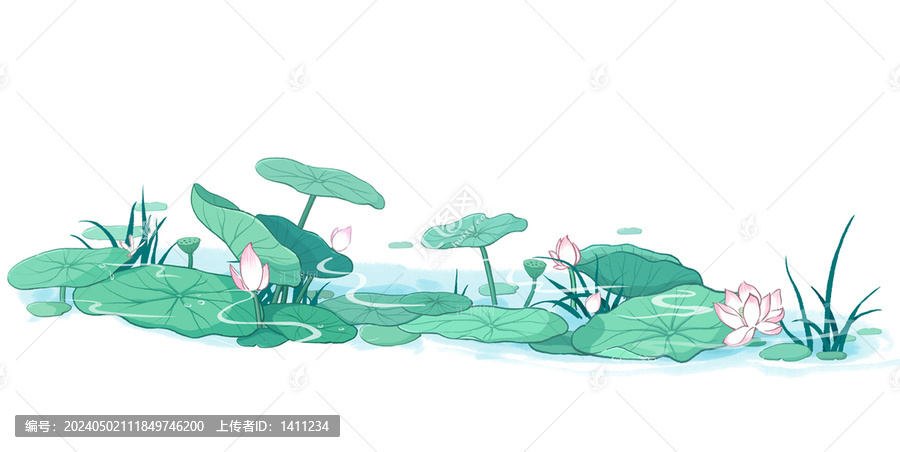 綠色夏天荷原創(chuàng)手繪插畫