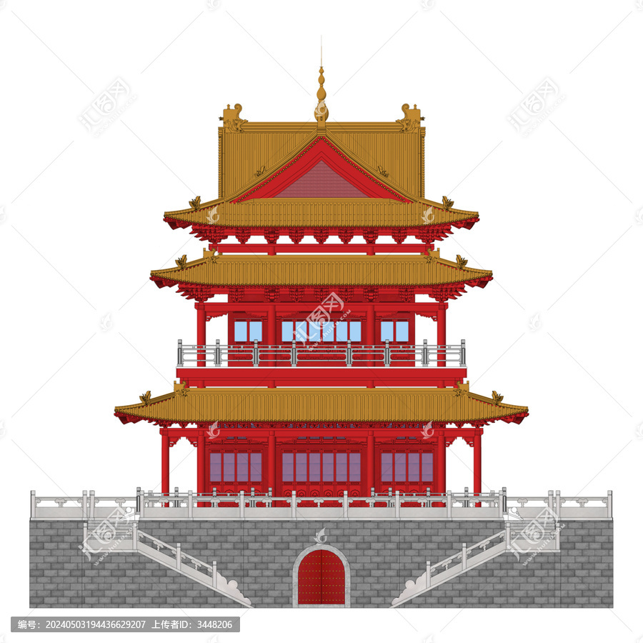 十字歇山樓閣正立面效果