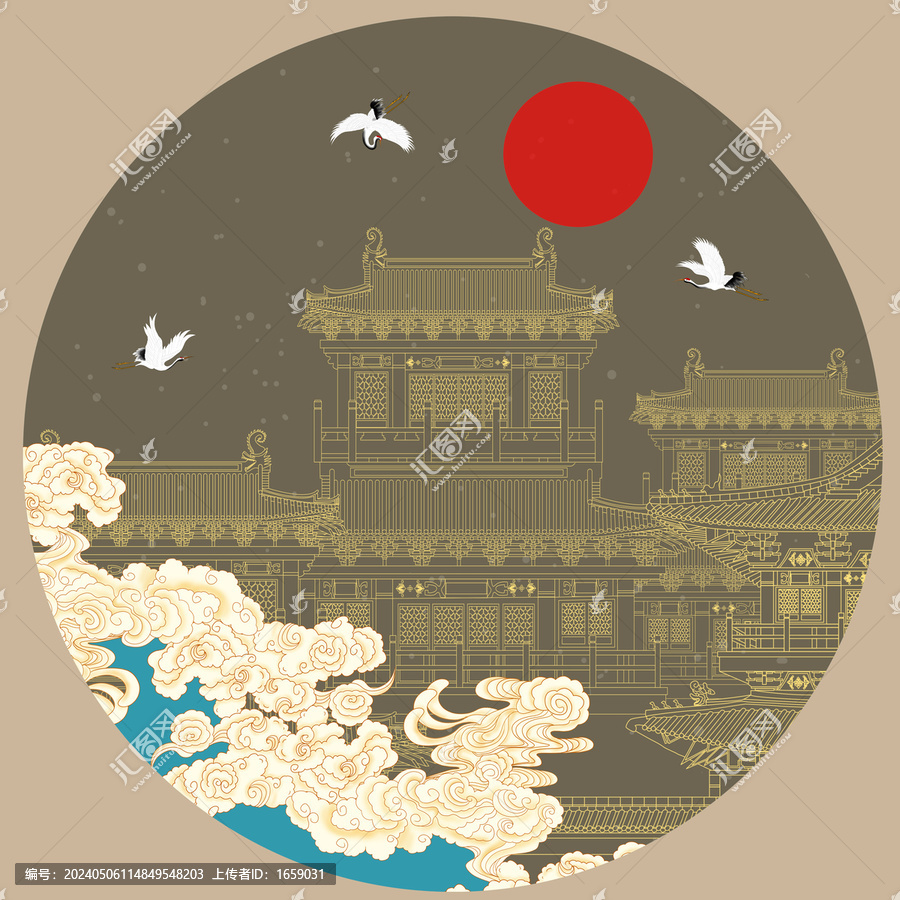 中式線描山水裝飾畫