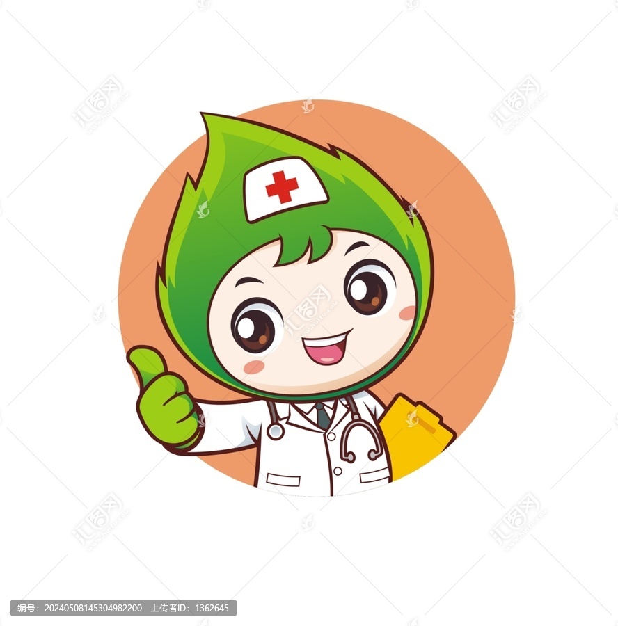 卡通可愛葉子醫(yī)生點贊頭像矢量圖