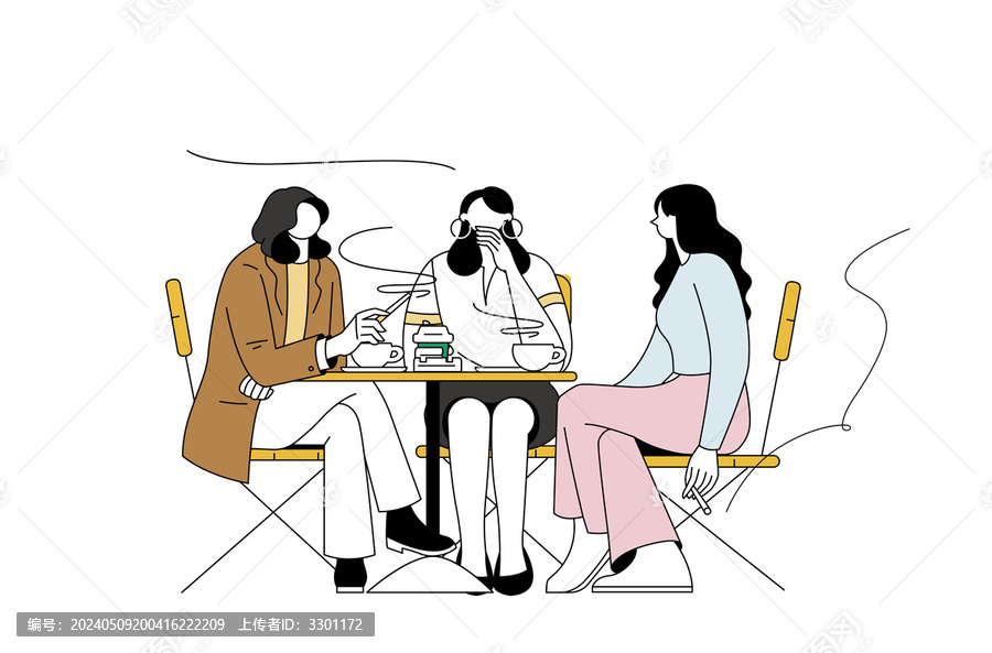 矢量咖啡店抽煙的女人