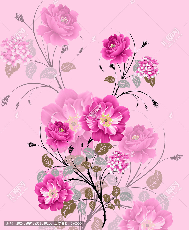 花團(tuán)錦簇牡丹印花