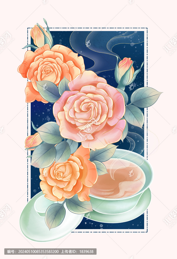 手繪玫瑰花茶插畫包裝