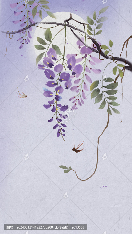 古風(fēng)燕子紫藤插畫