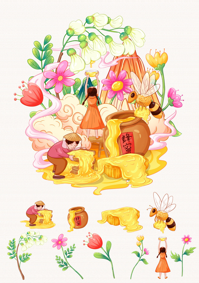 洋槐蜜包裝插畫